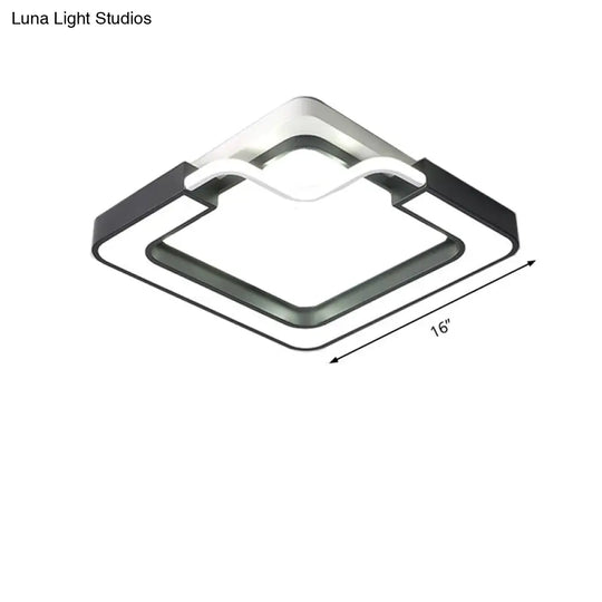 16/19.5 Contemporary Metal Led Flush Mount Lamp Black/White Square/Round Ceiling Fixture For Bedroom