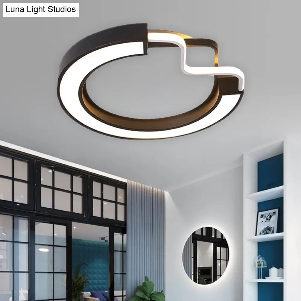 16/19.5 Contemporary Metal Led Flush Mount Lamp Black/White Square/Round Ceiling Fixture For Bedroom