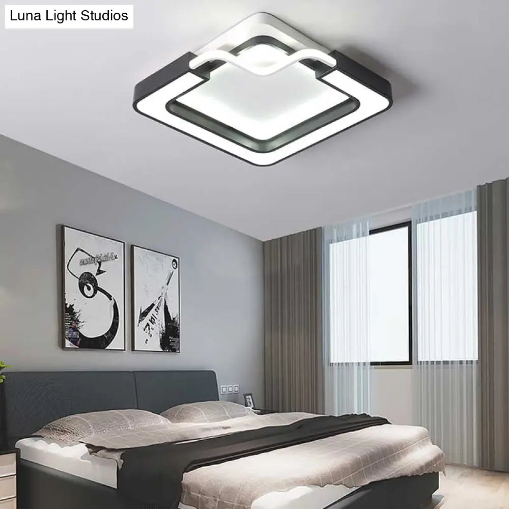 16’/19.5’ Contemporary Metal Led Flush Mount Lamp – Black/White Square/Round Ceiling Fixture