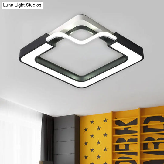 16/19.5 Contemporary Metal Led Flush Mount Lamp Black/White Square/Round Ceiling Fixture For Bedroom