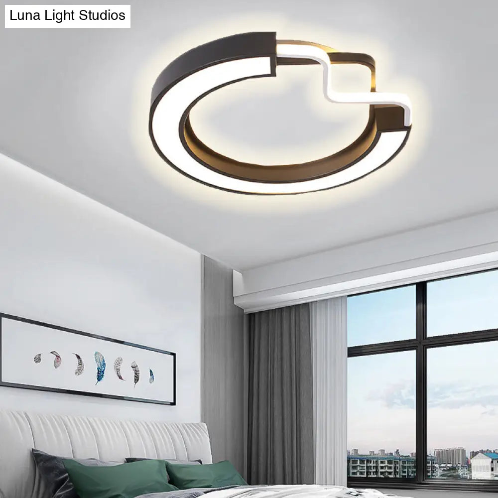 16/19.5 Contemporary Metal Led Flush Mount Lamp Black/White Square/Round Ceiling Fixture For Bedroom