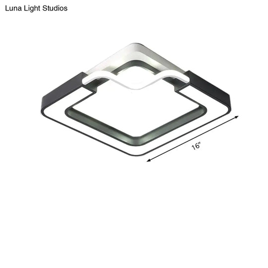 16’/19.5’ Contemporary Metal Led Flush Mount Lamp – Black/White Square/Round Ceiling Fixture