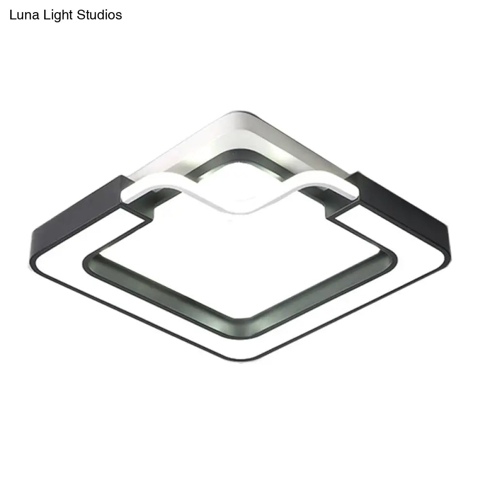 16/19.5 Contemporary Metal Led Flush Mount Lamp Black/White Square/Round Ceiling Fixture For Bedroom