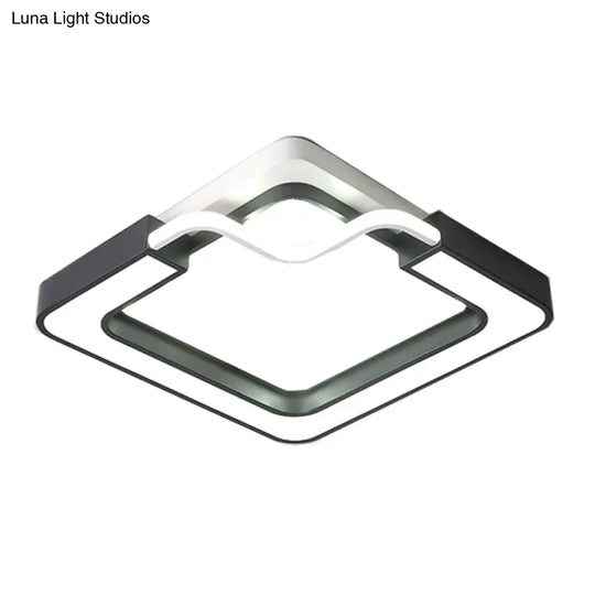 16/19.5 Contemporary Metal Led Flush Mount Lamp Black/White Square/Round Ceiling Fixture For Bedroom