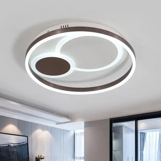 16’/19.5’ Dia Metal Orbit Ceiling Flush Light With Stepless Dimming - Modern Coffee Led