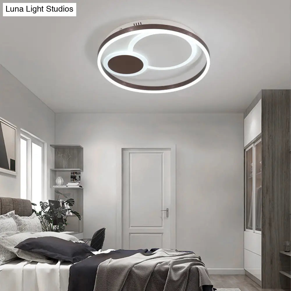 16’/19.5’ Dia Metal Orbit Ceiling Flush Light With Stepless Dimming - Modern Coffee Led
