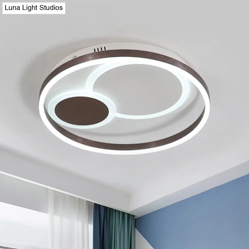 16/19.5 Dia Metal Orbit Ceiling Flush Light With Stepless Dimming - Modern Coffee Led Flushmount