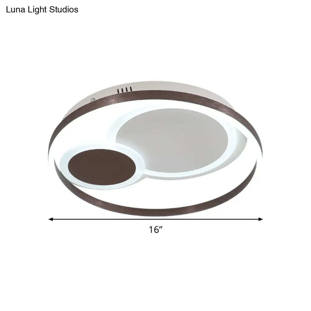 16/19.5 Dia Metal Orbit Ceiling Flush Light With Stepless Dimming - Modern Coffee Led Flushmount