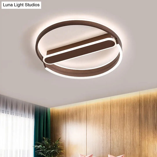 16/19.5 Flush Mount Coffee Halo Ring Led Ceiling Light In Warm/White With Stepless Dimming & Remote