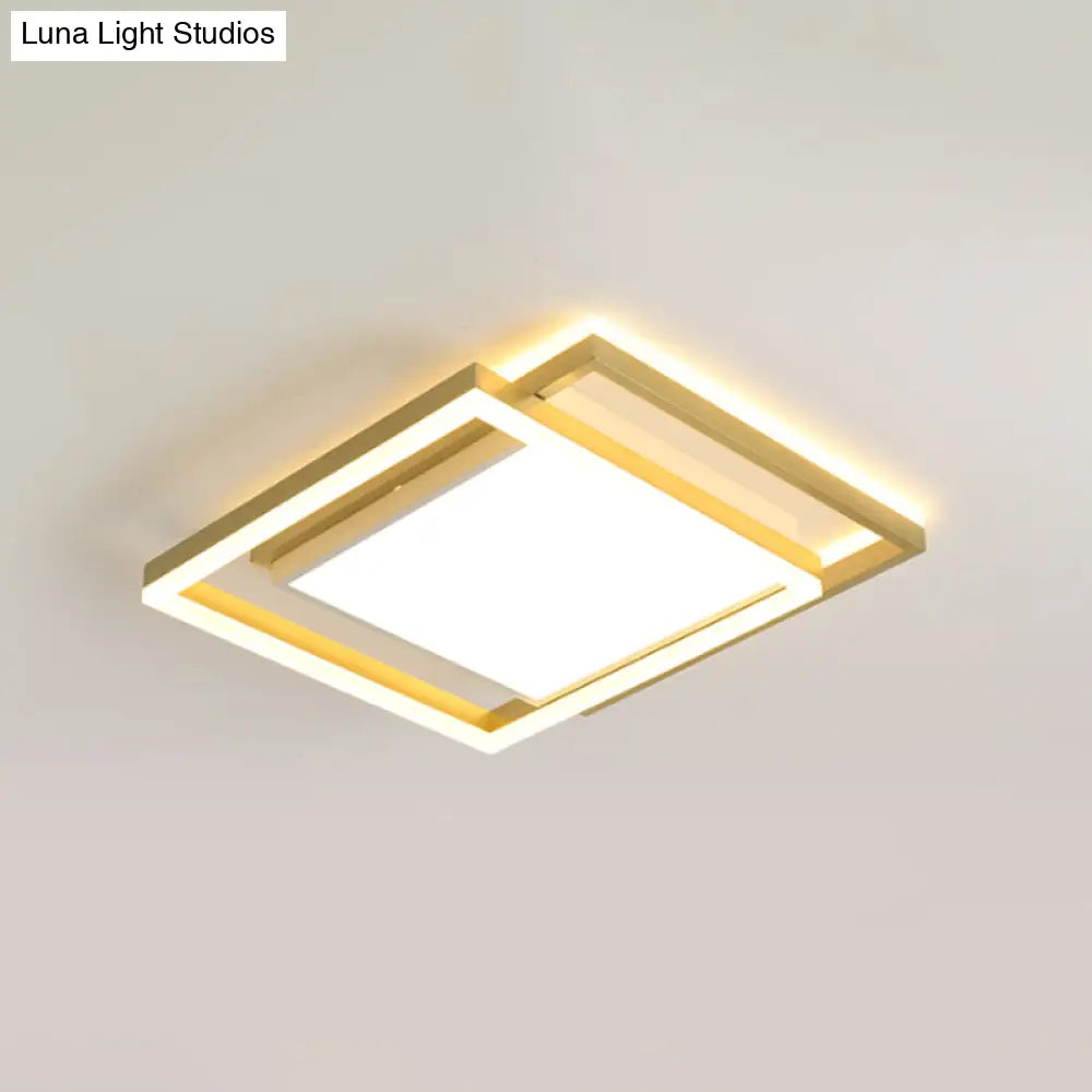 16/19.5 Gold Square Ceiling Flush Mount Led Metallic Flushmount Lighting Warm/White Light