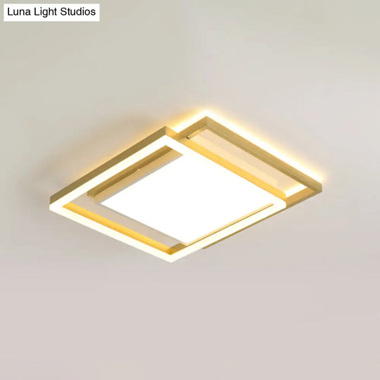 16/19.5 Gold Square Ceiling Flush Mount Led Metallic Flushmount Lighting Warm/White Light