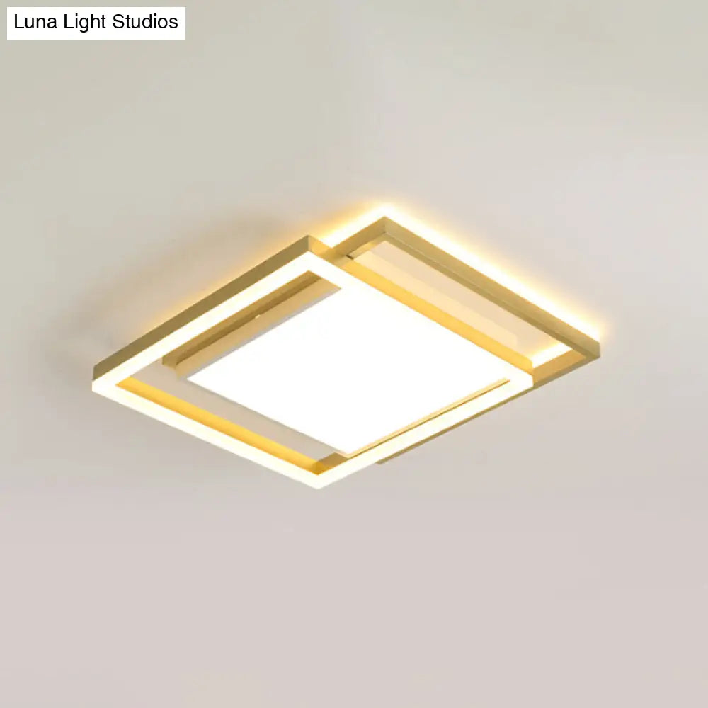 16’/19.5’ Gold Square Ceiling Flush Mount Led Metallic Flushmount Lighting Warm/White Light