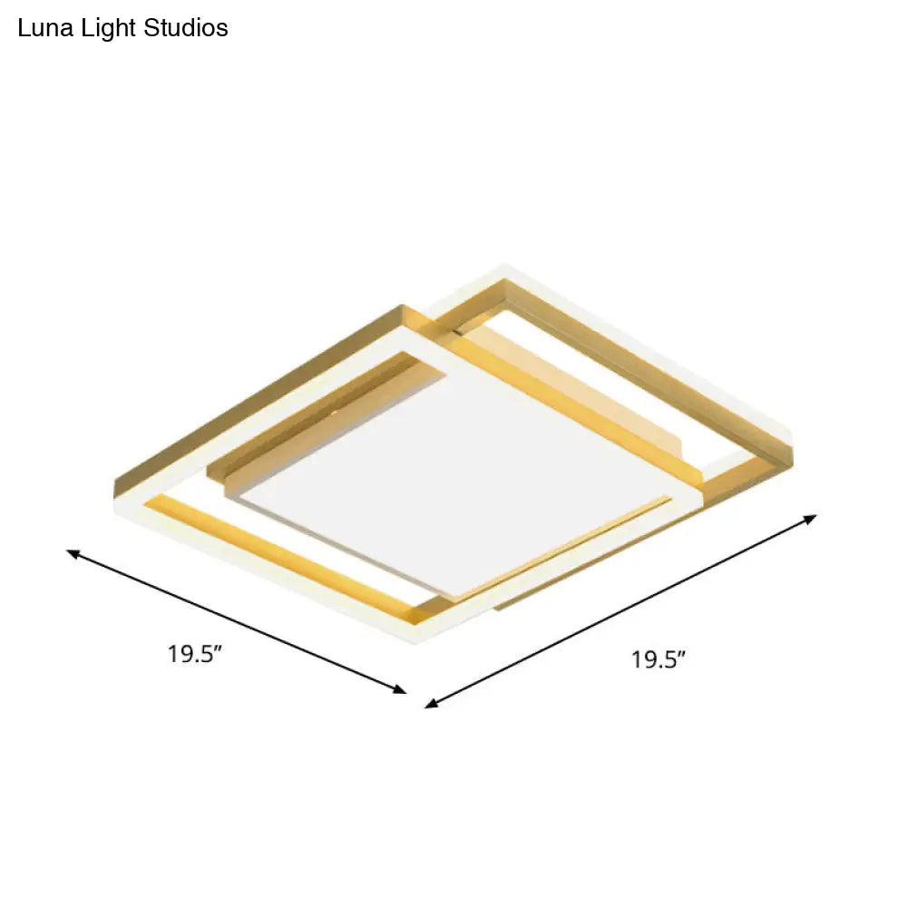 16/19.5 Gold Square Ceiling Flush Mount Led Metallic Flushmount Lighting Warm/White Light