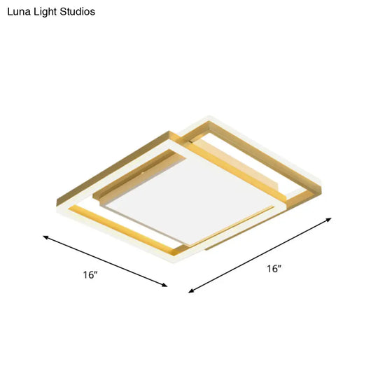 16’/19.5’ Gold Square Ceiling Flush Mount Led Metallic Flushmount Lighting Warm/White Light