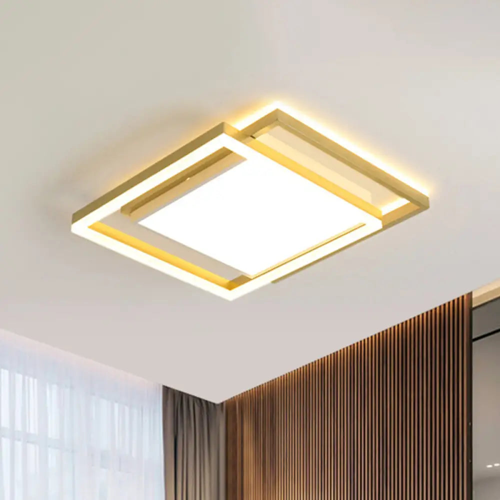 16’/19.5’ Gold Square Ceiling Flush Mount Led Metallic Flushmount Lighting Warm/White Light /