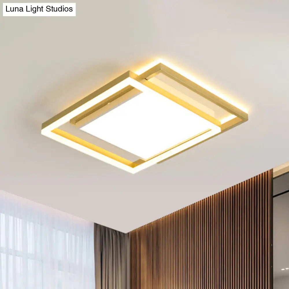 16/19.5 Gold Square Ceiling Flush Mount Led Metallic Flushmount Lighting Warm/White Light / 16 White