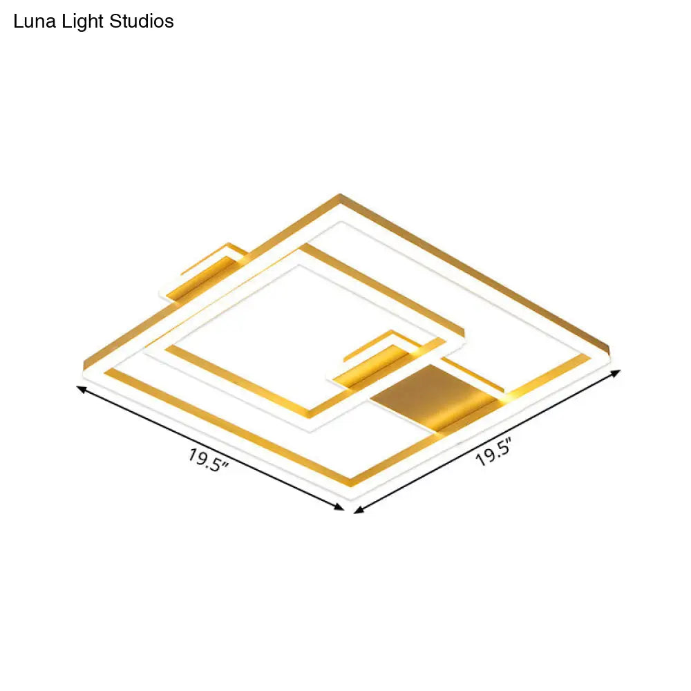 16/19.5 Led Flush Ceiling Light In Simple Gold With Square Metal Shade - White/Warm