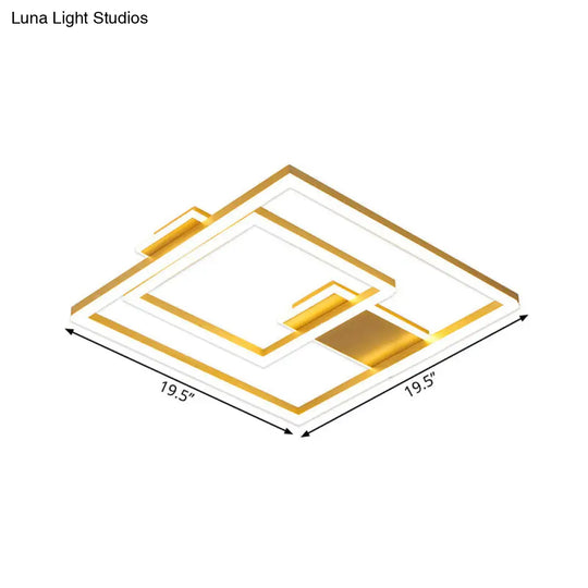 16/19.5 Led Flush Ceiling Light In Simple Gold With Square Metal Shade - White/Warm