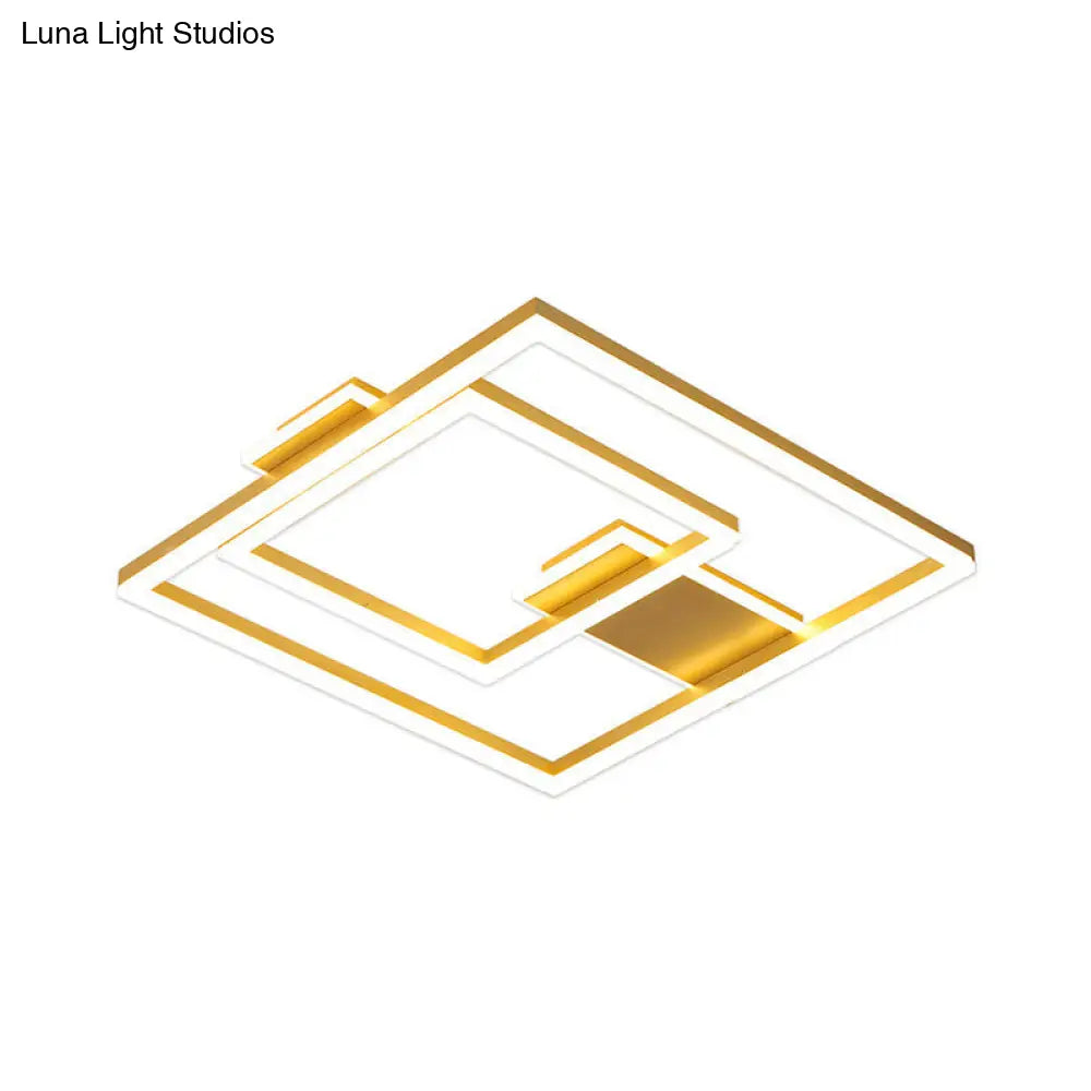 16’/19.5’ Led Flush Ceiling Light In Simple Gold With Square Metal Shade - White/Warm