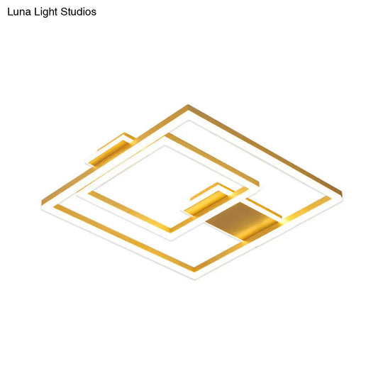 16’/19.5’ Led Flush Ceiling Light In Simple Gold With Square Metal Shade - White/Warm