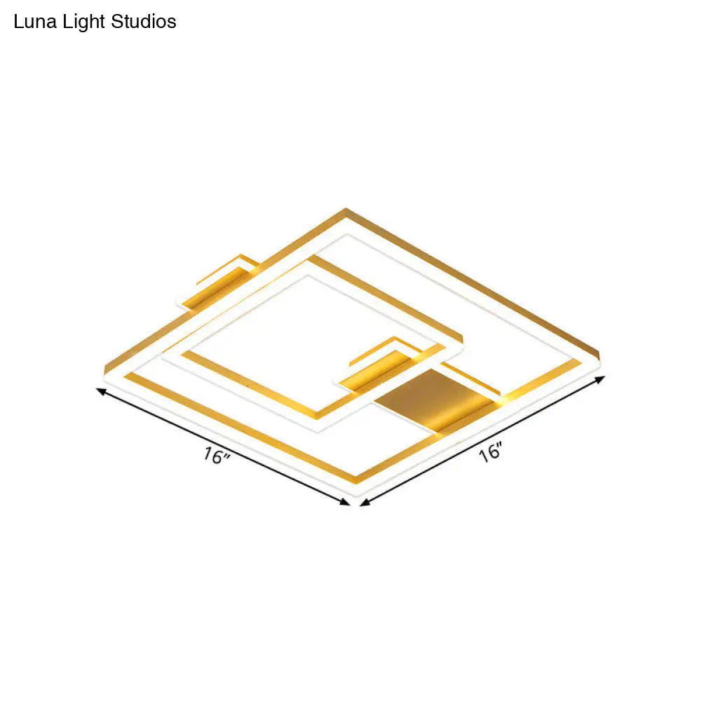 16/19.5 Led Flush Ceiling Light In Simple Gold With Square Metal Shade - White/Warm