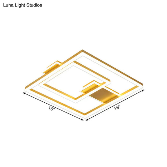 16/19.5 Led Flush Ceiling Light In Simple Gold With Square Metal Shade - White/Warm