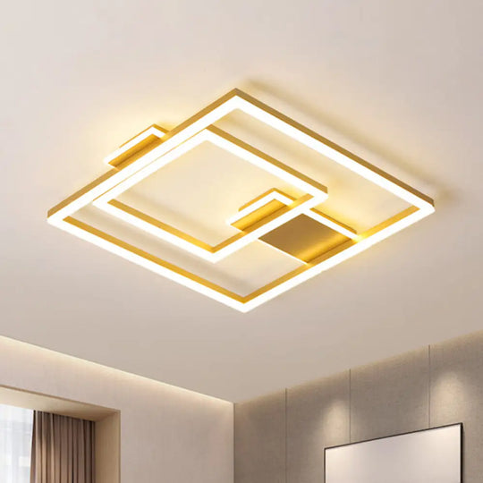 16’/19.5’ Led Flush Ceiling Light In Simple Gold With Square Metal Shade - White/Warm / 16’ White