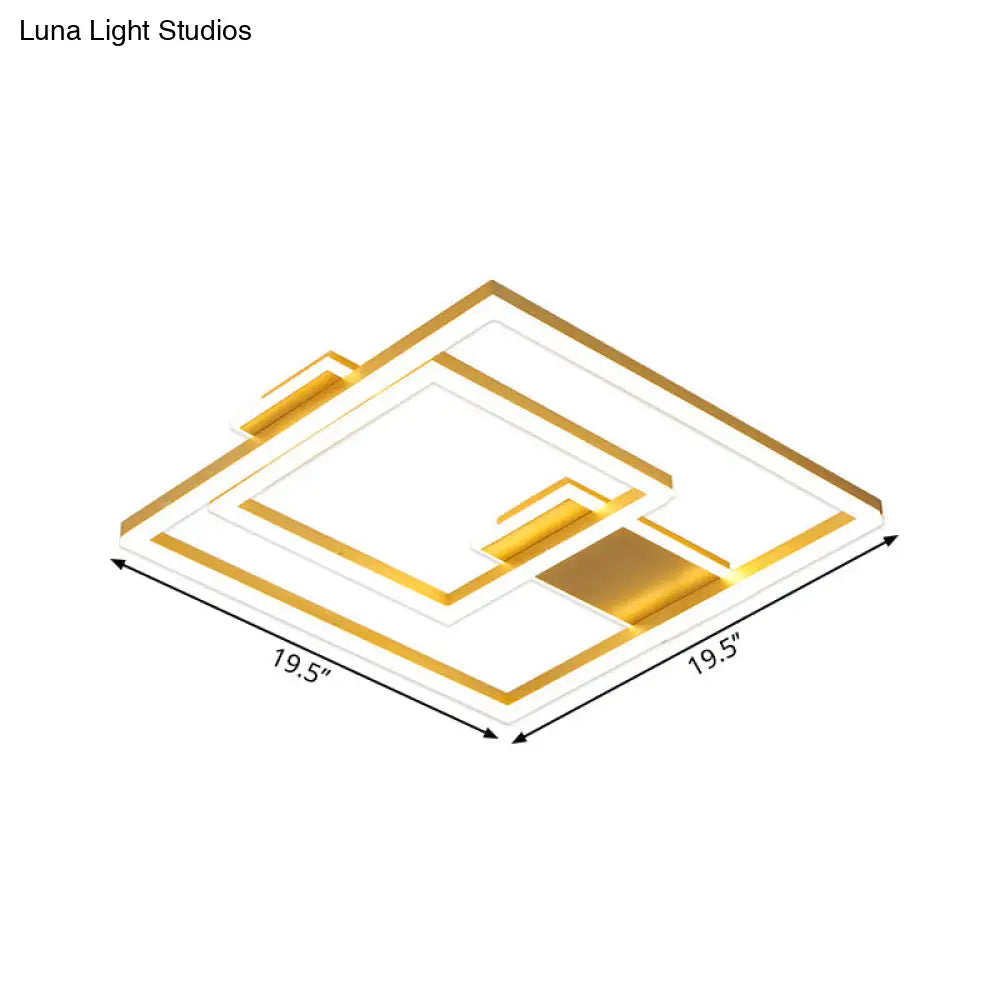 16’/19.5’ Led Flush Ceiling Light In Simple Gold With Square Metal Shade - White/Warm