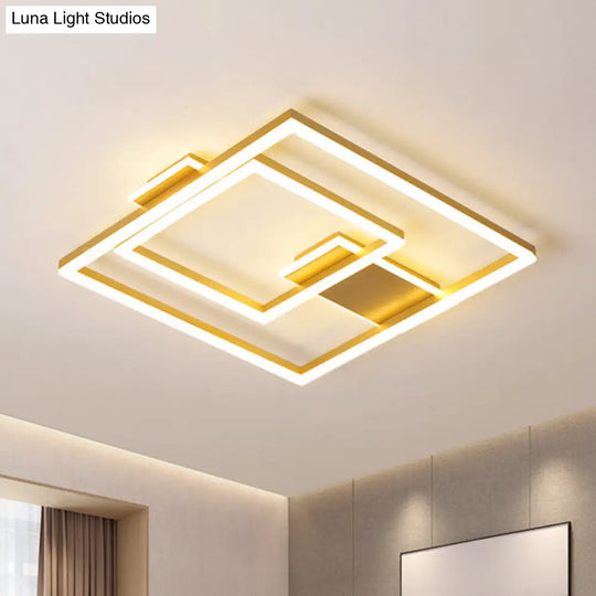 16/19.5 Led Flush Ceiling Light In Simple Gold With Square Metal Shade - White/Warm / 16 White