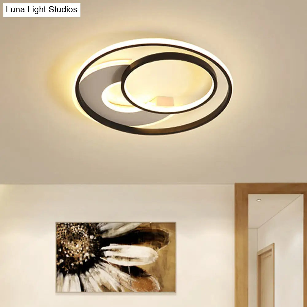 16/19.5 Metal Contemporary Led Flush Mount Light Fixture In Black With Warm/White / 16 White