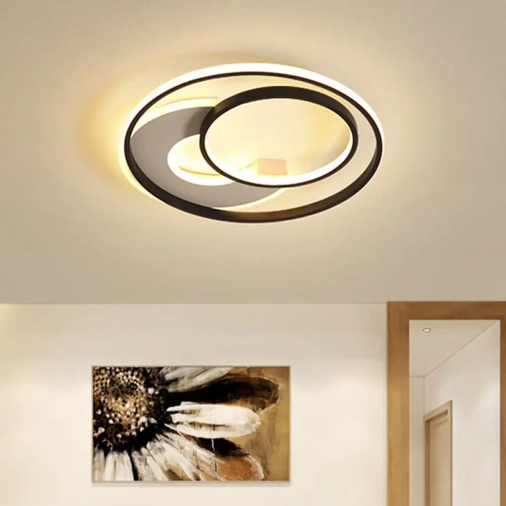 16’/19.5’ Metal Contemporary Led Flush Mount Light Fixture In Black With Warm/White / 16’ White
