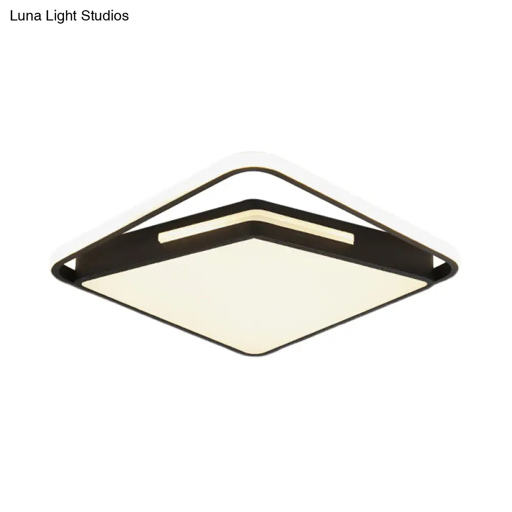 16/19.5 Metal Square Ceiling Mount Light Fixture - Contemporary Black/White Flush In Warm/White/3