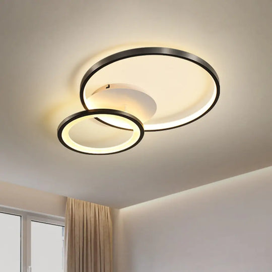 16’/19.5’ Minimal Iron Bedroom Led Ceiling Mount Lamp - Warm/White Light Black / 16’ Warm