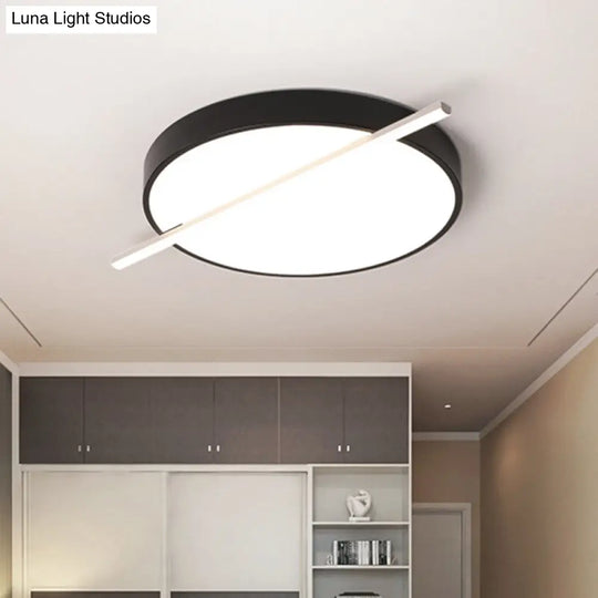 16/19.5 Modern Black Acrylic Led Flush Mount Ceiling Light - Drum & Linear Design Warm/White Bedroom