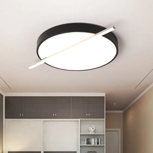 16’/19.5’ Modern Black Acrylic Led Flush Mount Ceiling Light - Drum & Linear Design Warm/White