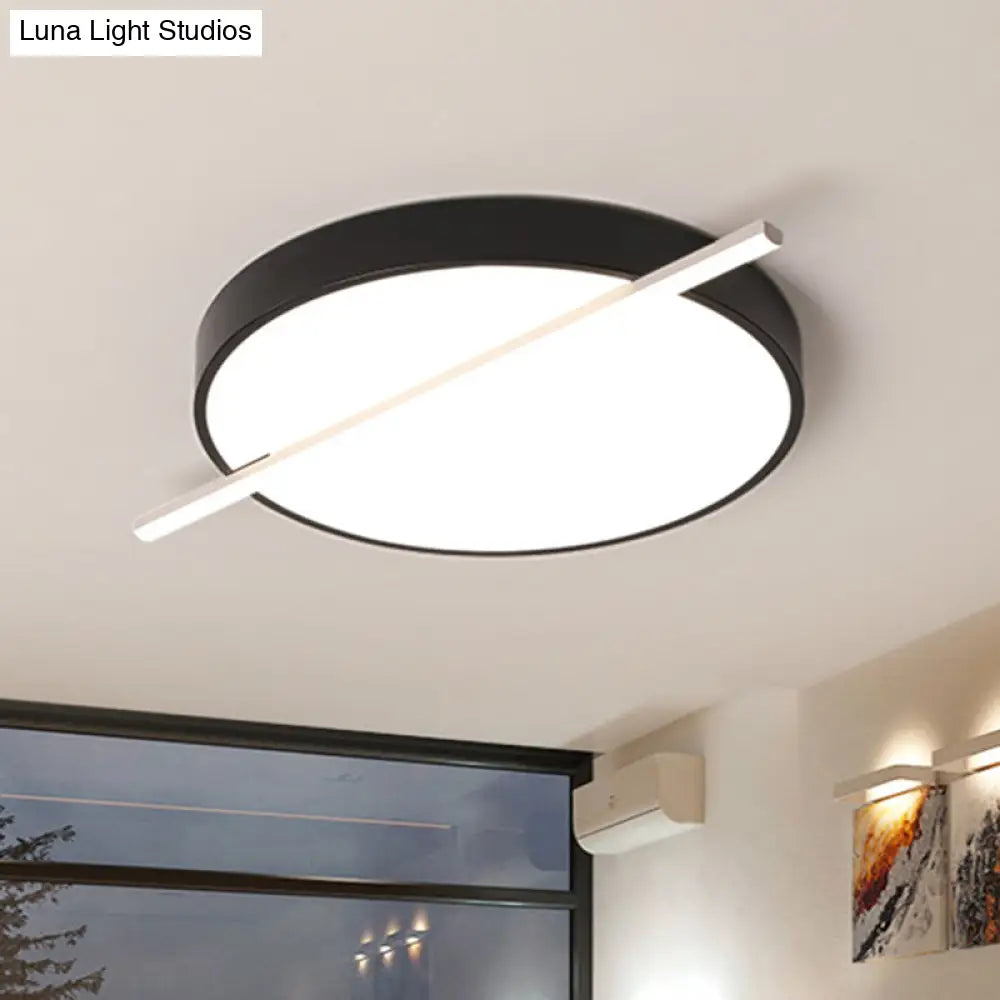 16’/19.5’ Modern Black Acrylic Led Flush Mount Ceiling Light - Drum & Linear Design Warm/White