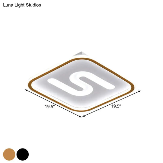 16/19.5 Modern Black/Gold Led Flush Mount With Warm/White Light And S-Shaped Design - Metal Square