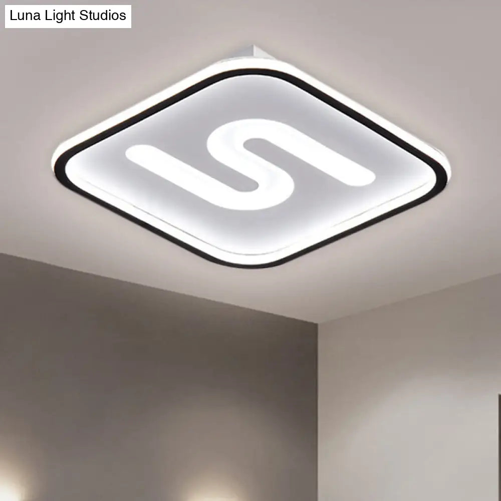 16/19.5 Modern Black/Gold Led Flush Mount With Warm/White Light And S-Shaped Design - Metal Square