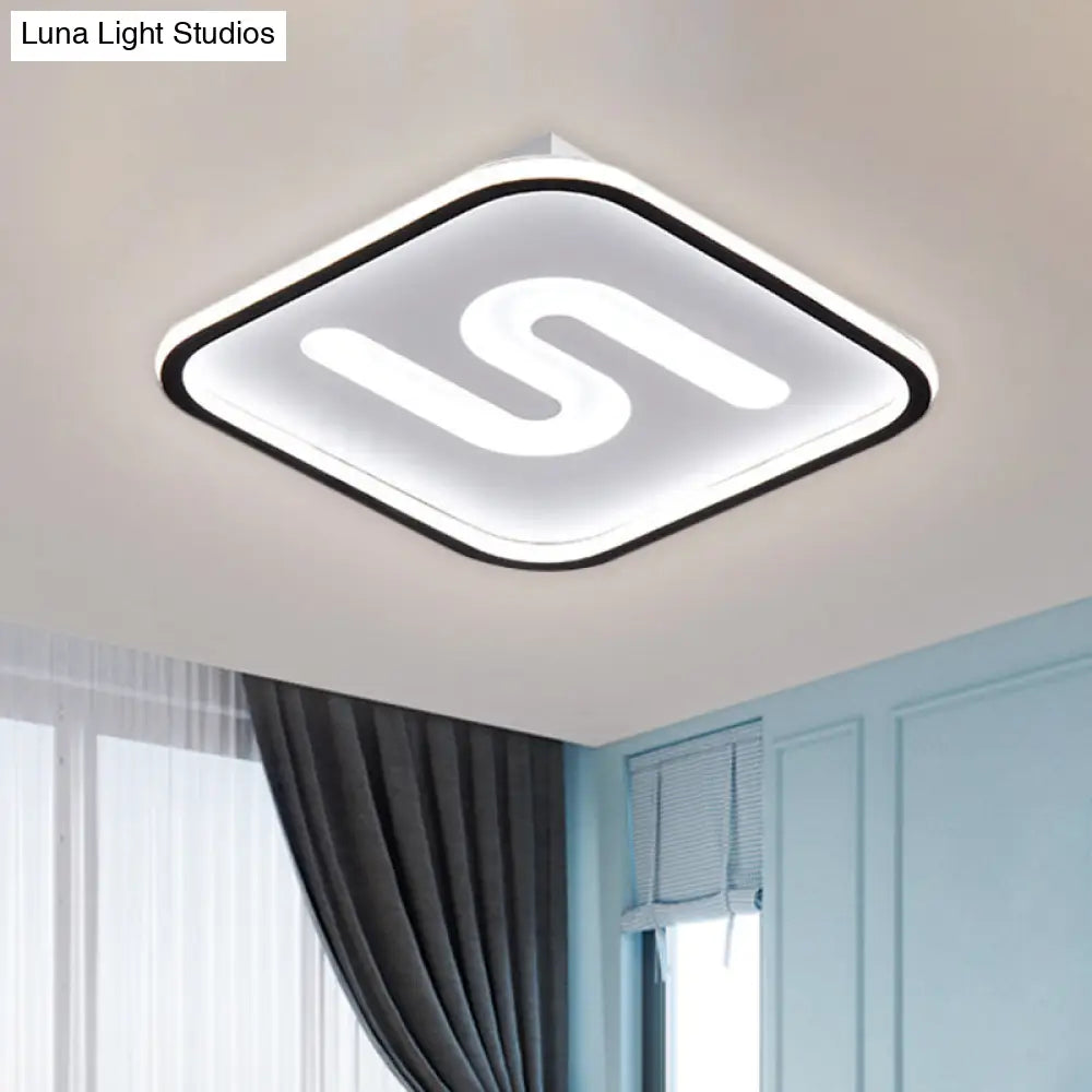 16’/19.5’ Modern Black/Gold Led Flush Mount With Warm/White Light And S - Shaped Design - Metal