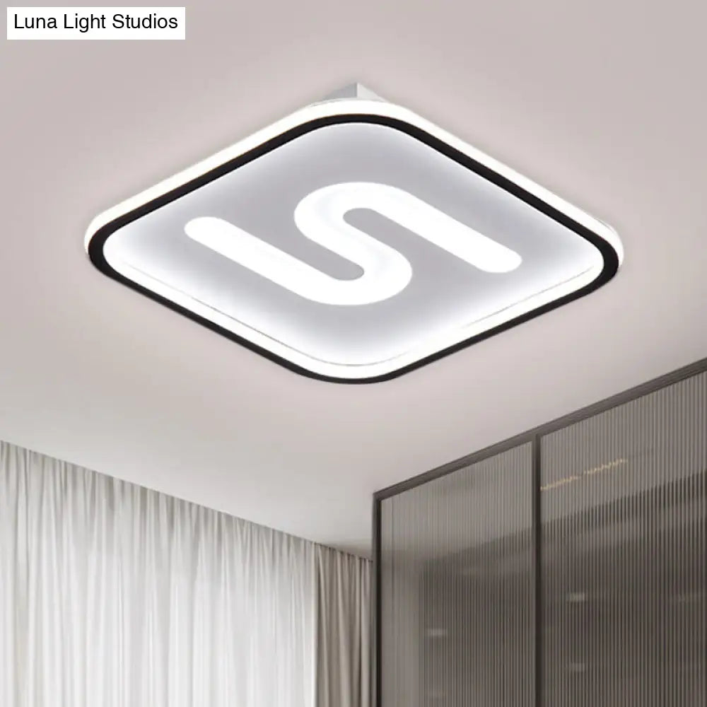 16/19.5 Modern Black/Gold Led Flush Mount With Warm/White Light And S-Shaped Design - Metal Square