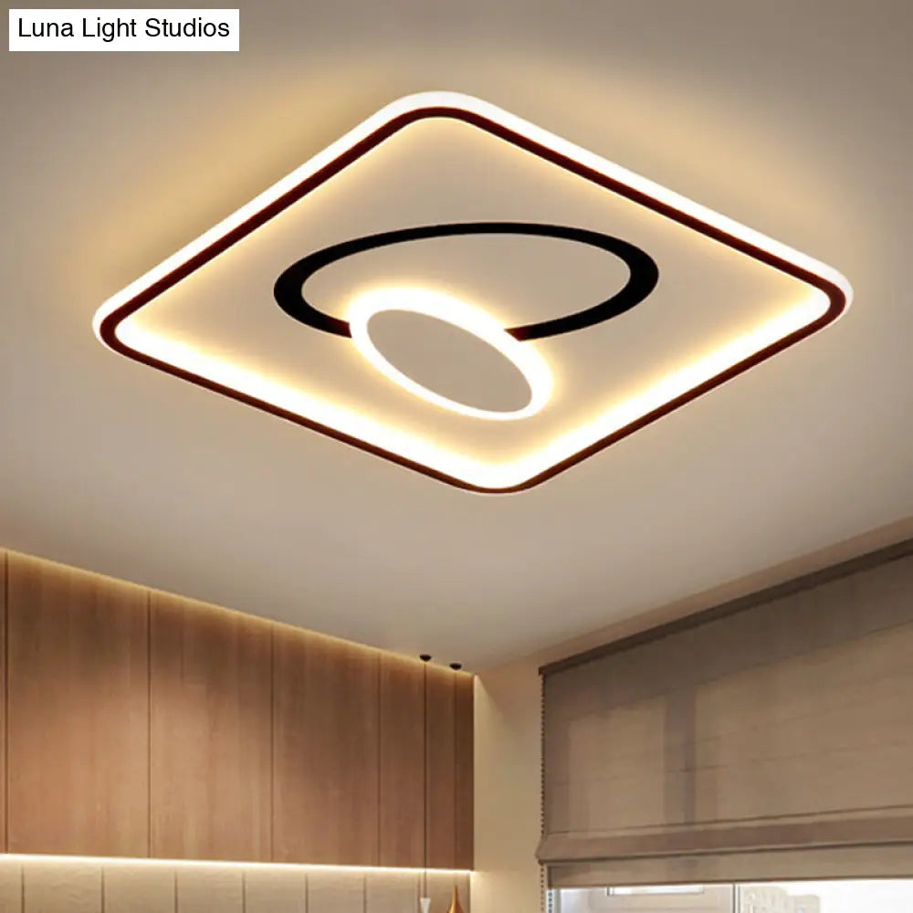 16’/19.5’ Modern Black & White Led Flush Mount Lamp - Square Metal Design Warm/White Light