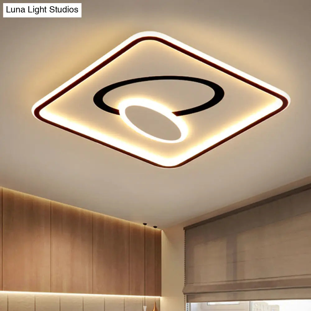 16/19.5 Modern Black & White Led Flush Mount Lamp - Square Metal Design Warm/White Light