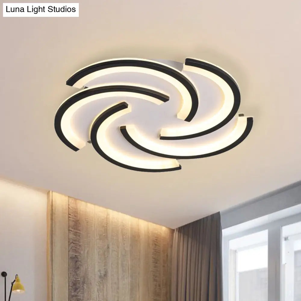 16/19.5 Modern Led Acrylic Spiral Flush Light Black Ceiling Mount For Bedroom - Warm/White