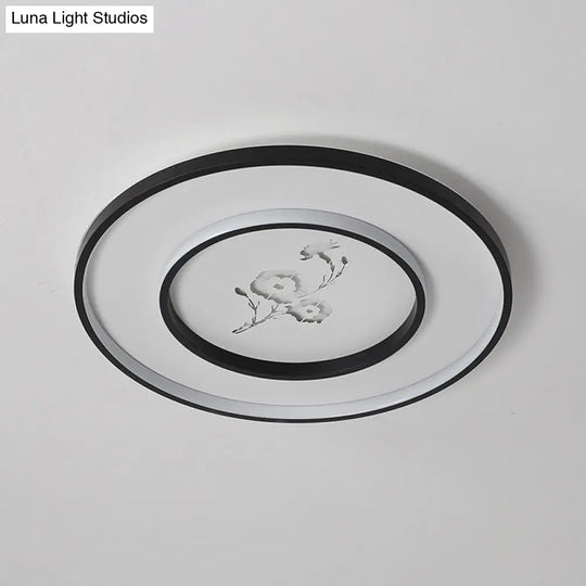 16’/19.5’ Modern Round Flush Mount Acrylic Led Ceiling Light Fixture In Black With Flower
