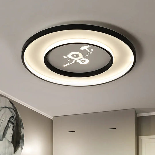 16’/19.5’ Modern Round Flush Mount Acrylic Led Ceiling Light Fixture In Black With Flower