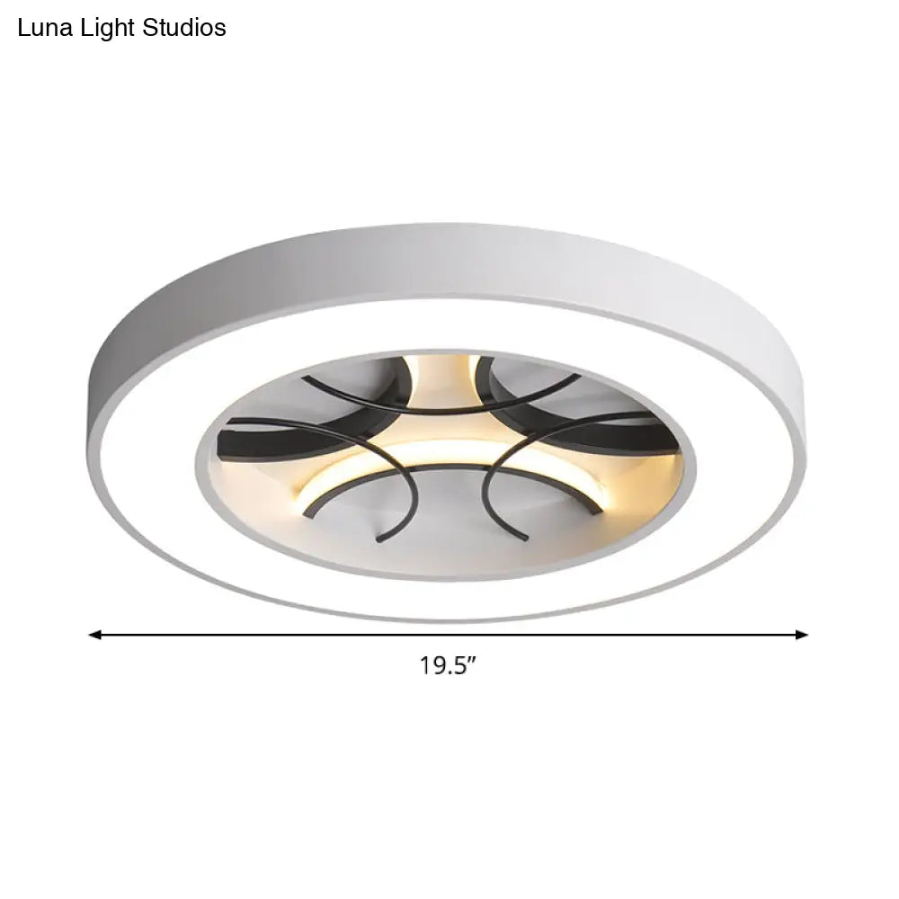16’/19.5’ Modern White Led Flush Light Fixture - Round Metal Ceiling Lamp With Warm/White/3 Color