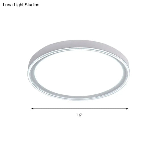16/19.5 Nordic Metal Round Flush Light With Acrylic Shade - White/Pink/Yellow Led Ceiling Fixture