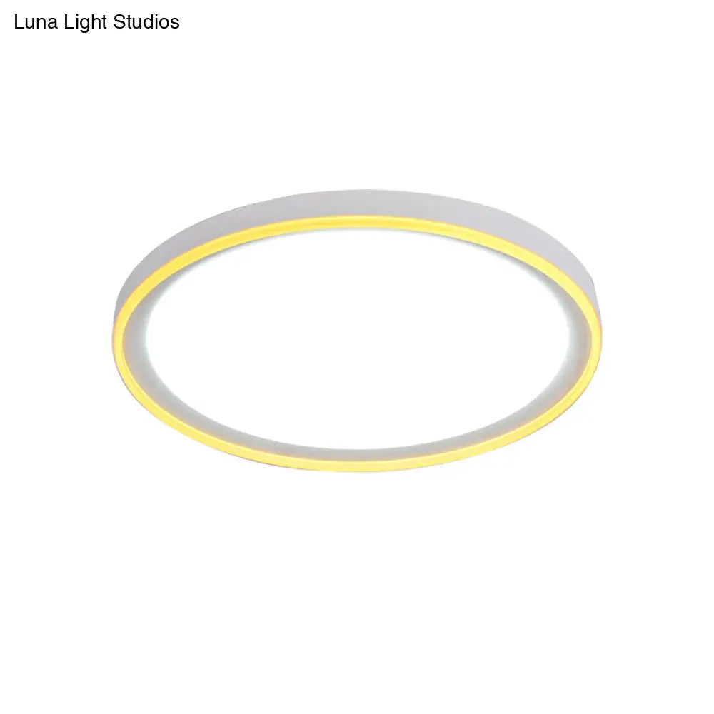 16/19.5 Nordic Metal Round Flush Light With Acrylic Shade - White/Pink/Yellow Led Ceiling Fixture