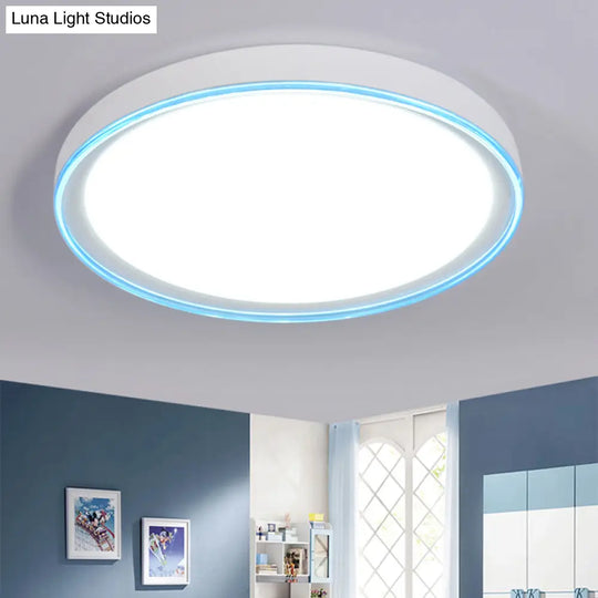 16/19.5 Nordic Metal Round Flush Light With Acrylic Shade - White/Pink/Yellow Led Ceiling Fixture