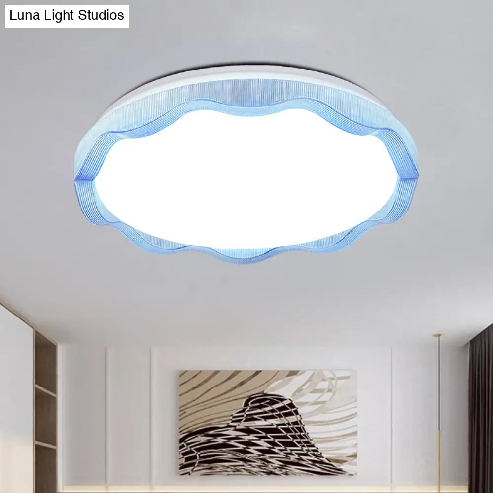 16/19.5 Simple Style Scalloped Ceiling Lamp With Acrylic Diffuser - White/Blue/Gold Flush Light